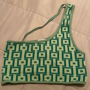 Green Zara one shoulder crop top